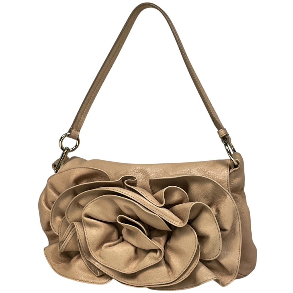 Saint Laurent Yves Nadja Shoulder Bag Handbag Leather Beige Cream
